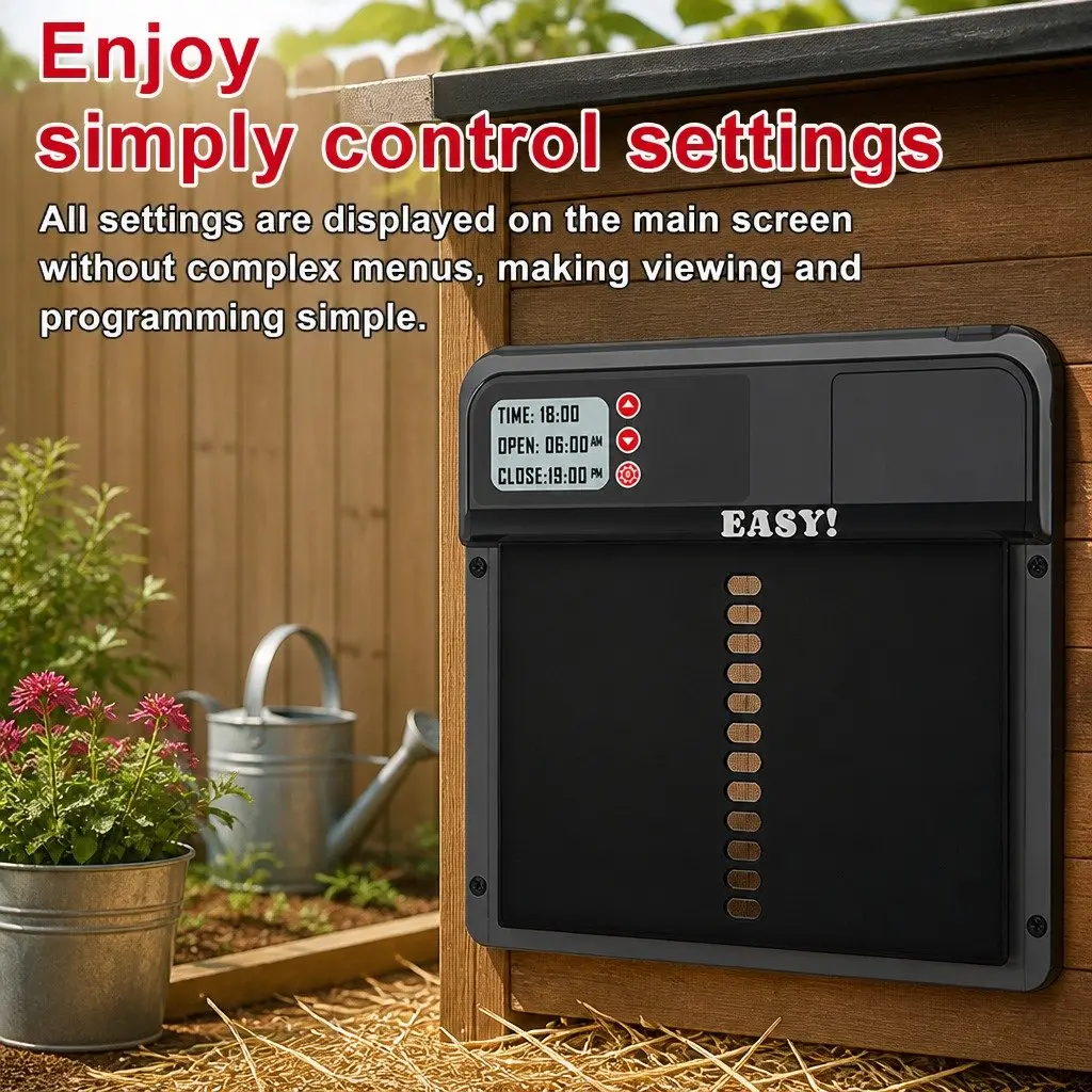 Automatic Chicken Coop Door with Smart Timer LCD Screen Anti-Pinch Safety