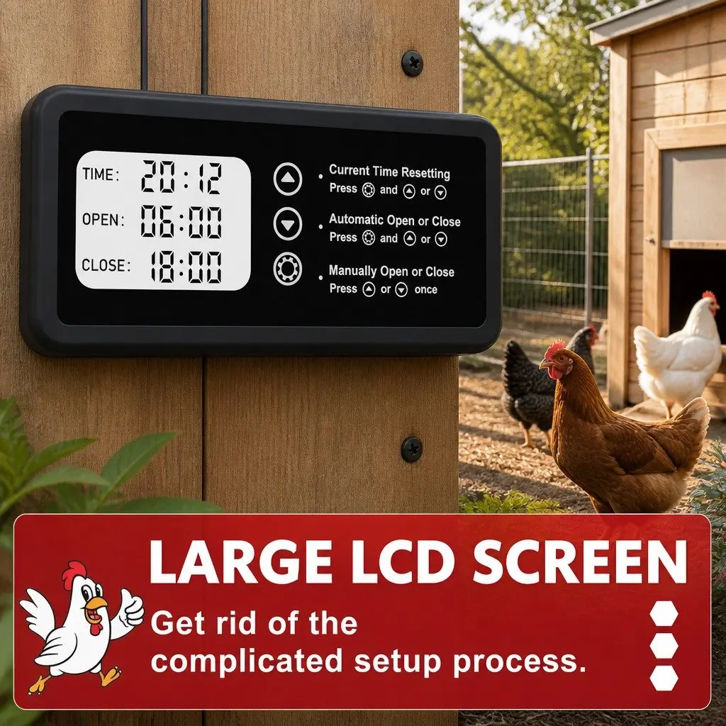 Automatic Chicken Coop Door Opener with LCD Timer Control Anti-Pinch Safety