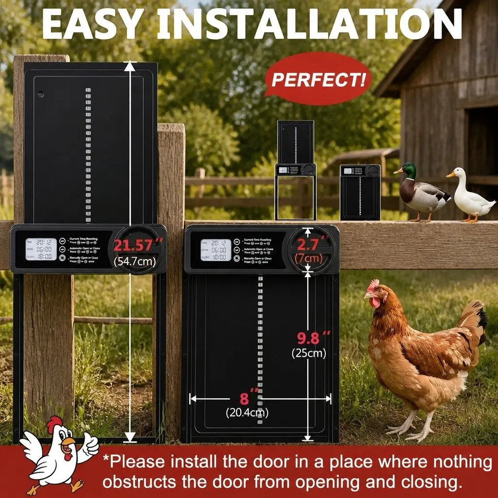 Automatic Chicken Coop Door Opener with LCD Timer Control Anti-Pinch Safety