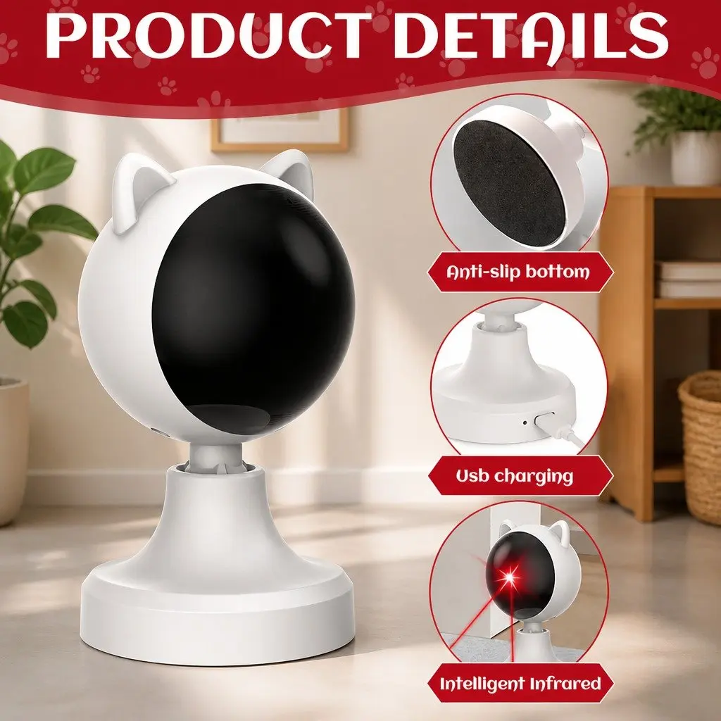 Cat Interactive Laser Toy USB Rechargeable Adjustable Angle 2 Speed Modes
