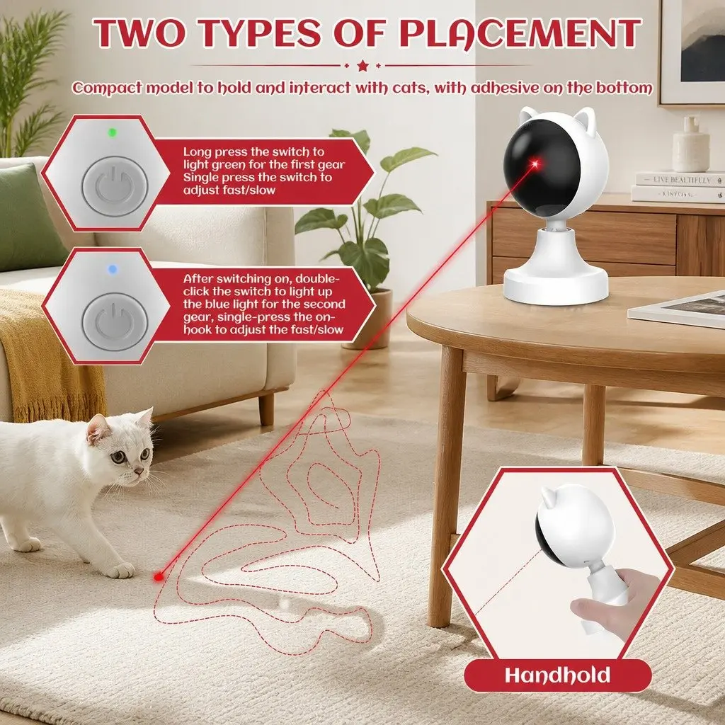 Cat Interactive Laser Toy USB Rechargeable Adjustable Angle 2 Speed Modes