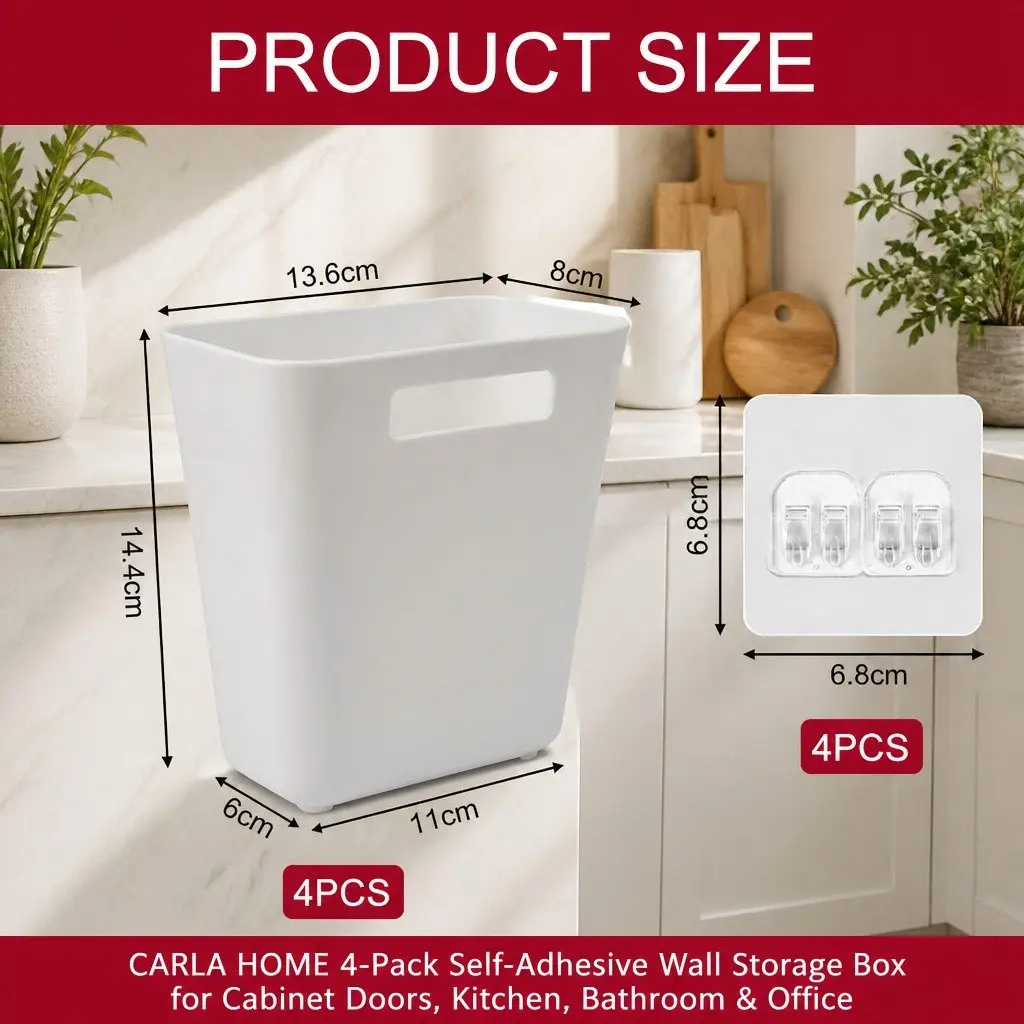 Self-Adhesive Wall Storage Box Set Compact 4-Pack 15 x 11 x 6 cm