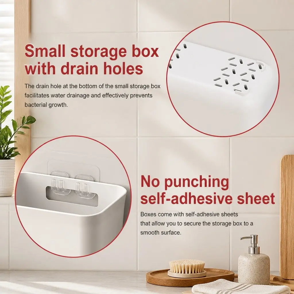 Self-Adhesive Wall Storage Box Set Compact 4-Pack 15 x 11 x 6 cm