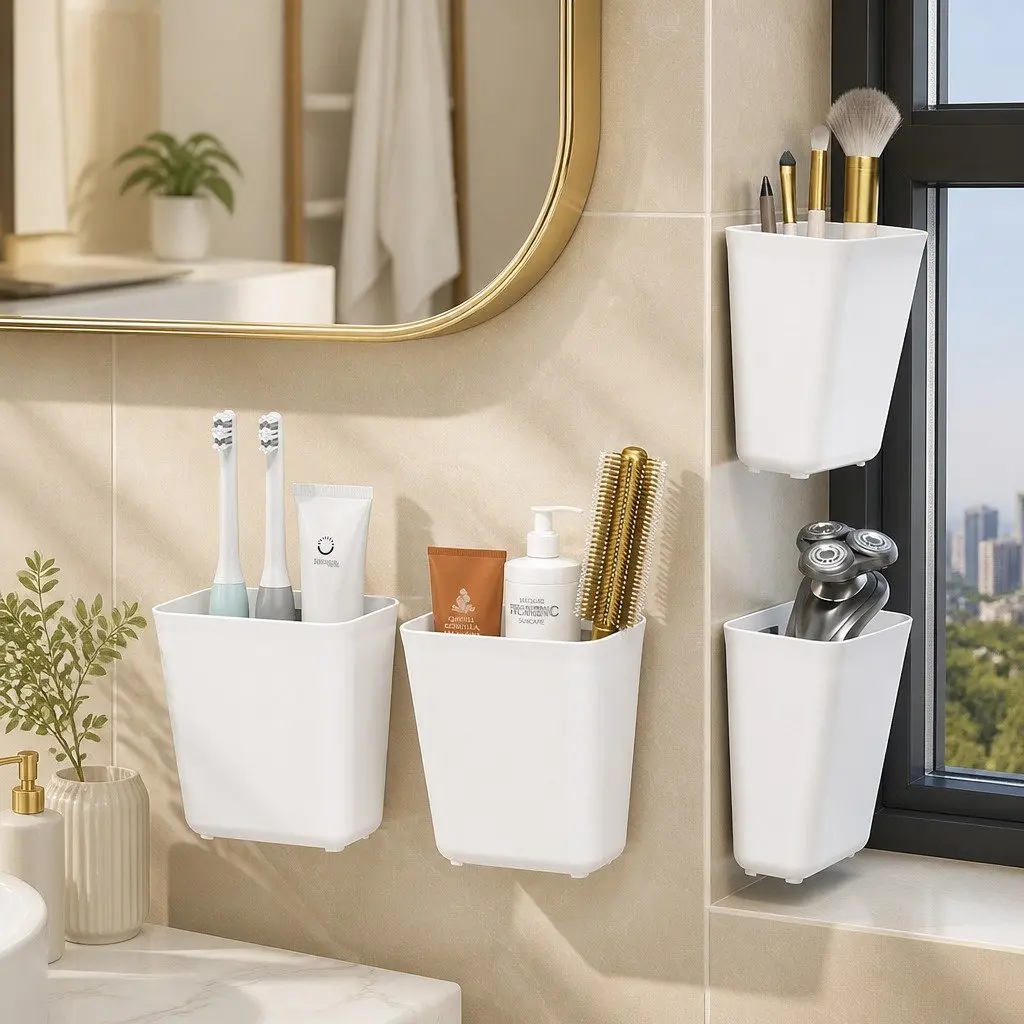 Self-Adhesive Wall Storage Box Set Compact 4-Pack 15 x 11 x 6 cm