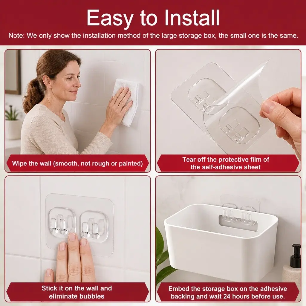 Self-Adhesive Wall Storage Box Set Compact 4-Pack 15 x 11 x 6 cm