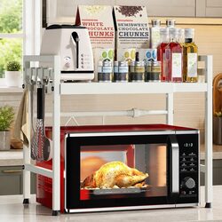 2-Tier Microwave Oven Rack Adjustable Metal Kitchen Shelf Stand Countertop