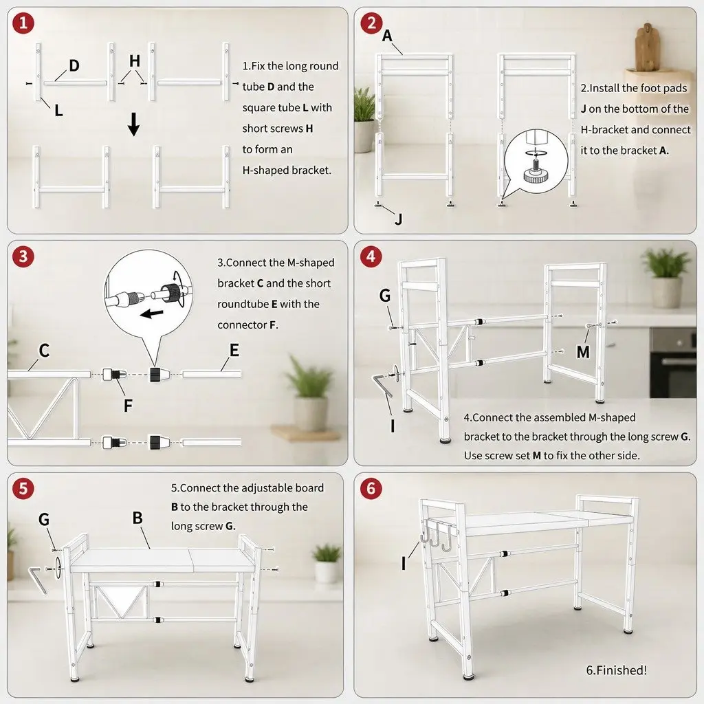 2-Tier Microwave Oven Rack Adjustable Metal Kitchen Shelf Stand Countertop