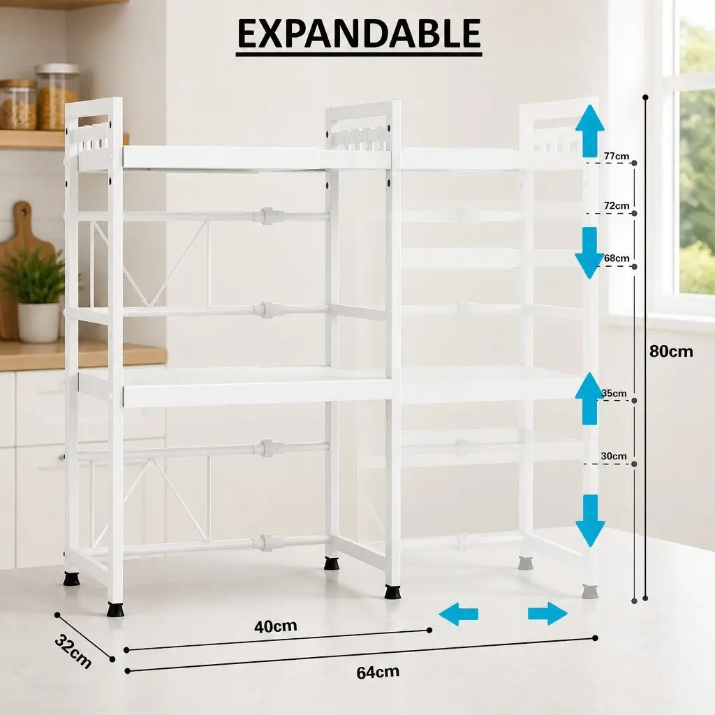 3-Tier Microwave Oven Rack Adjustable Metal Kitchen Shelf Stand Countertop