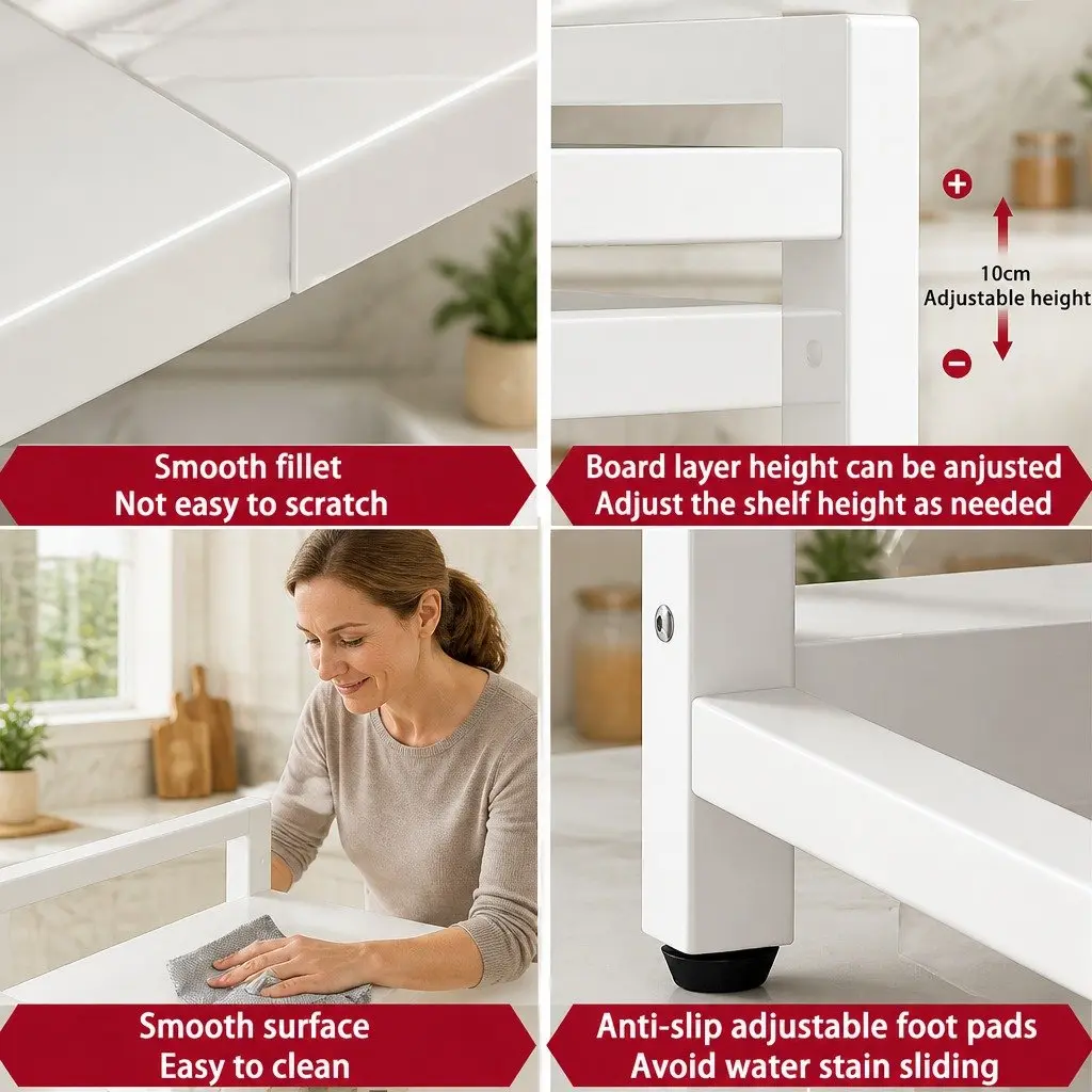 3-Tier Microwave Oven Rack Adjustable Metal Kitchen Shelf Stand Countertop