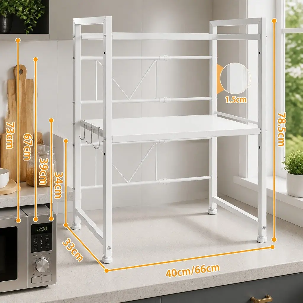 3-Tier Microwave Oven Rack Adjustable Metal Kitchen Shelf Stand Countertop