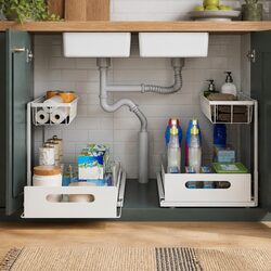 Under Sink Organiser 2 Pack Sliding Drawers 2 Tier Storage Kitchen Bathroom