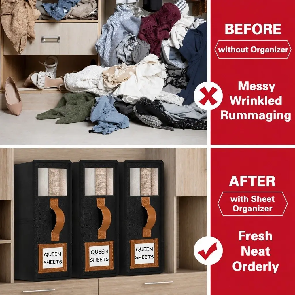 Storage Box Set of 8 Clear Window Handle Bedding Organizer