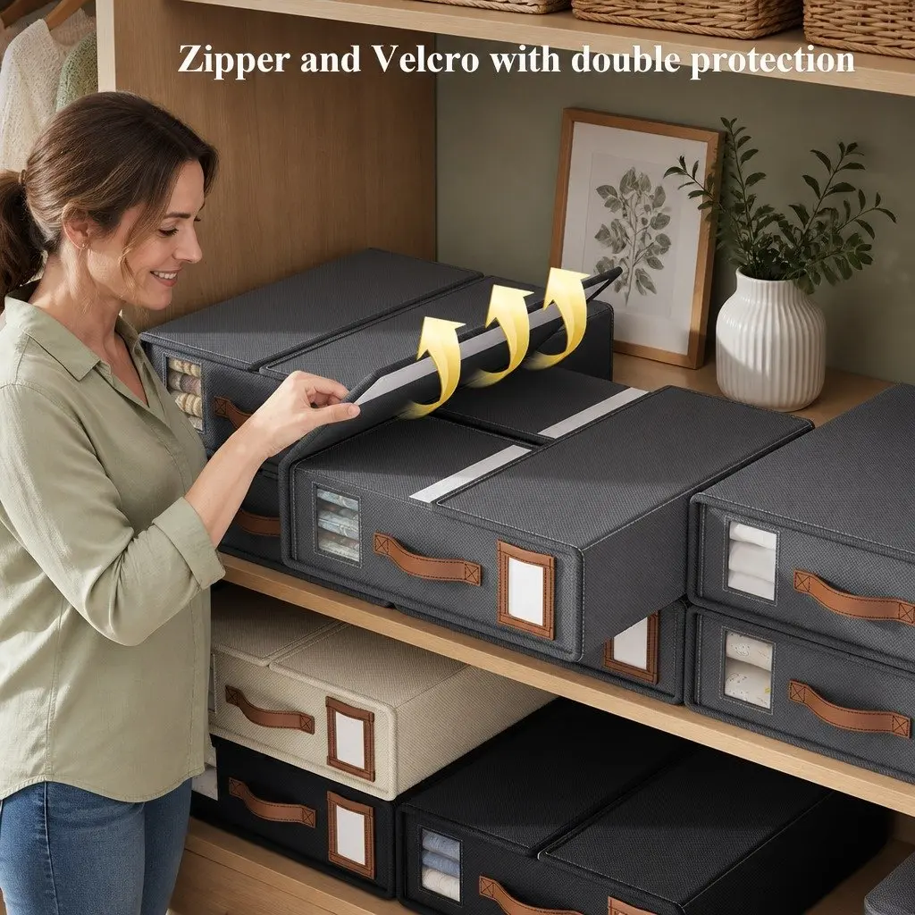 Storage Box Set of 8 Clear Window Handle Bedding Organizer