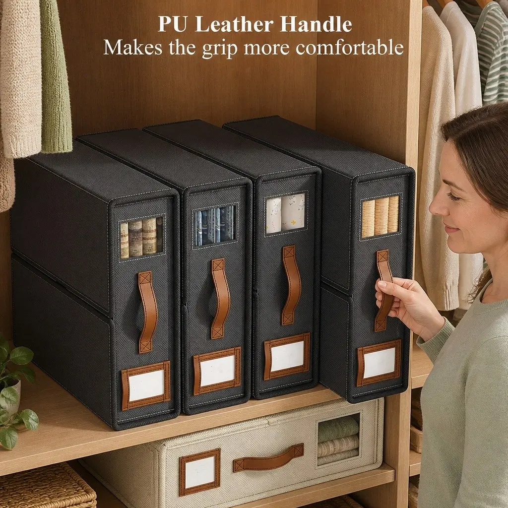 Storage Box Set of 8 Clear Window Handle Bedding Organizer