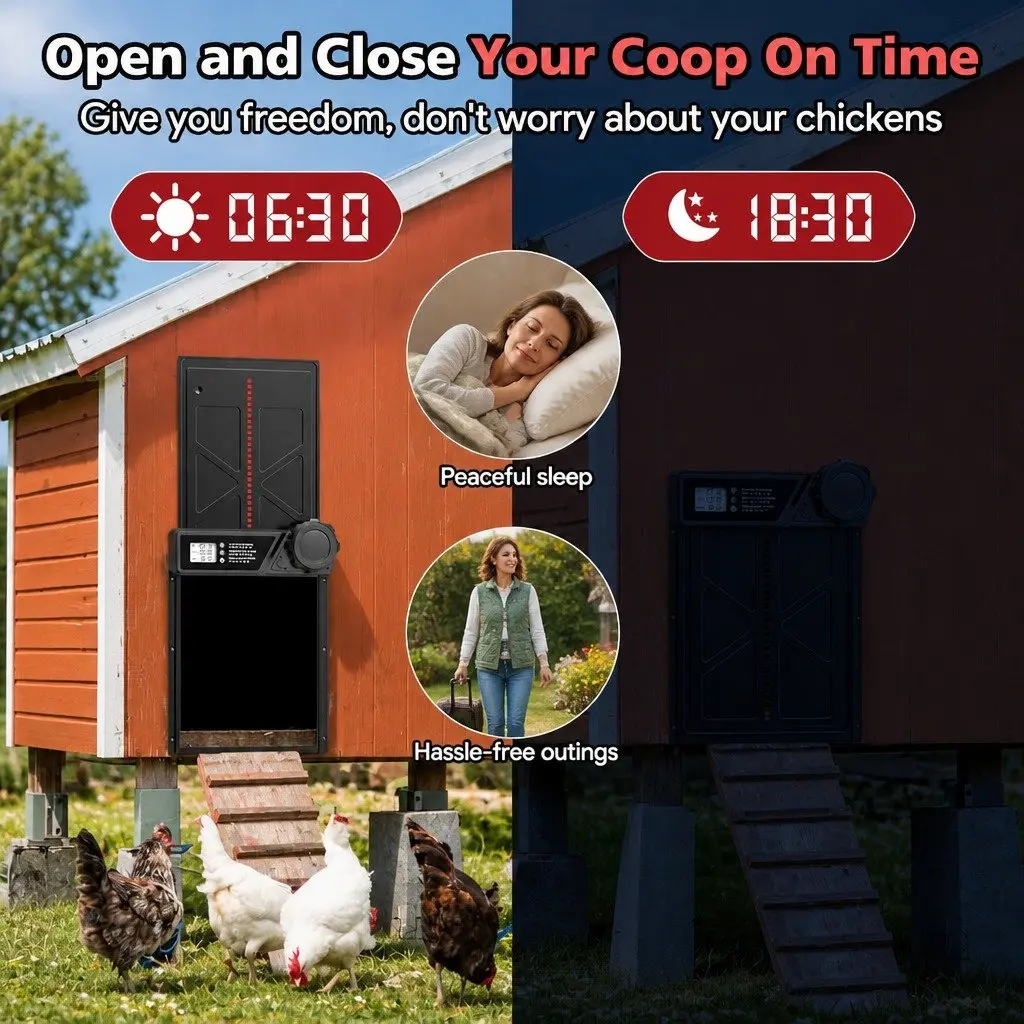 Automatic Chicken Coop Door Solar Powered USB Timer Light Sensor Remote Control 33x25cm