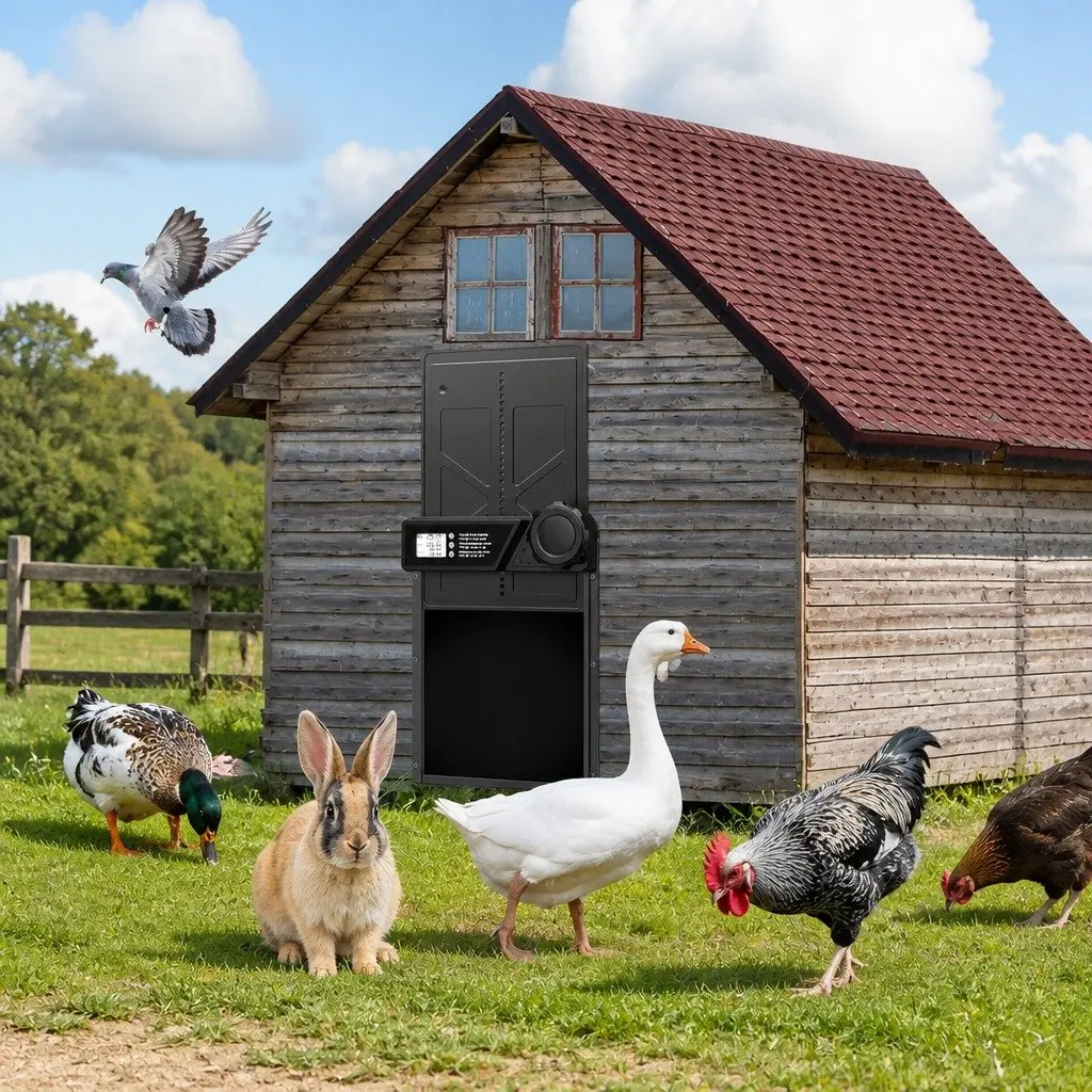 Automatic Chicken Coop Door Solar Powered USB Timer Light Sensor Remote Control 33x25cm