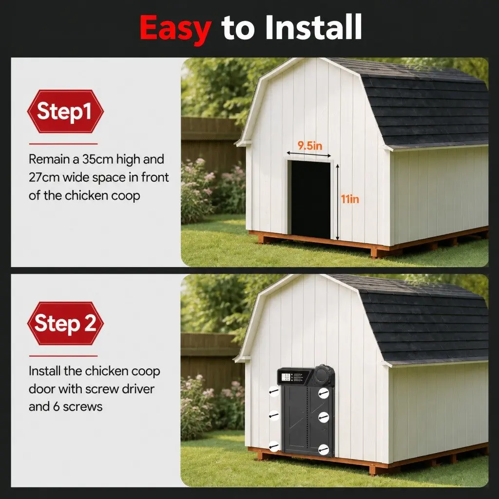 Automatic Chicken Coop Door Solar Powered USB Timer Light Sensor Remote Control 33x25cm