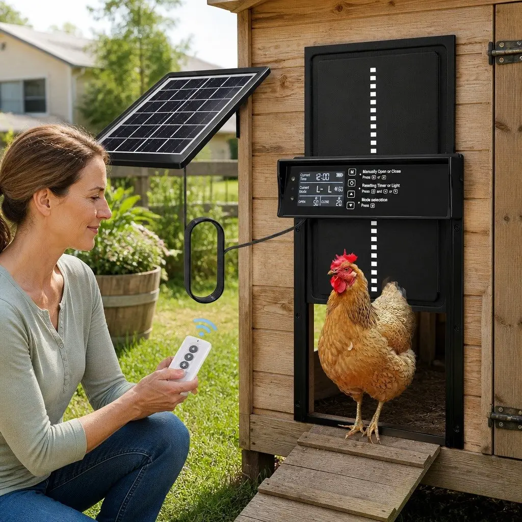 Automatic Chicken Coop Door Solar Powered Timer Light Sensor Remote Control