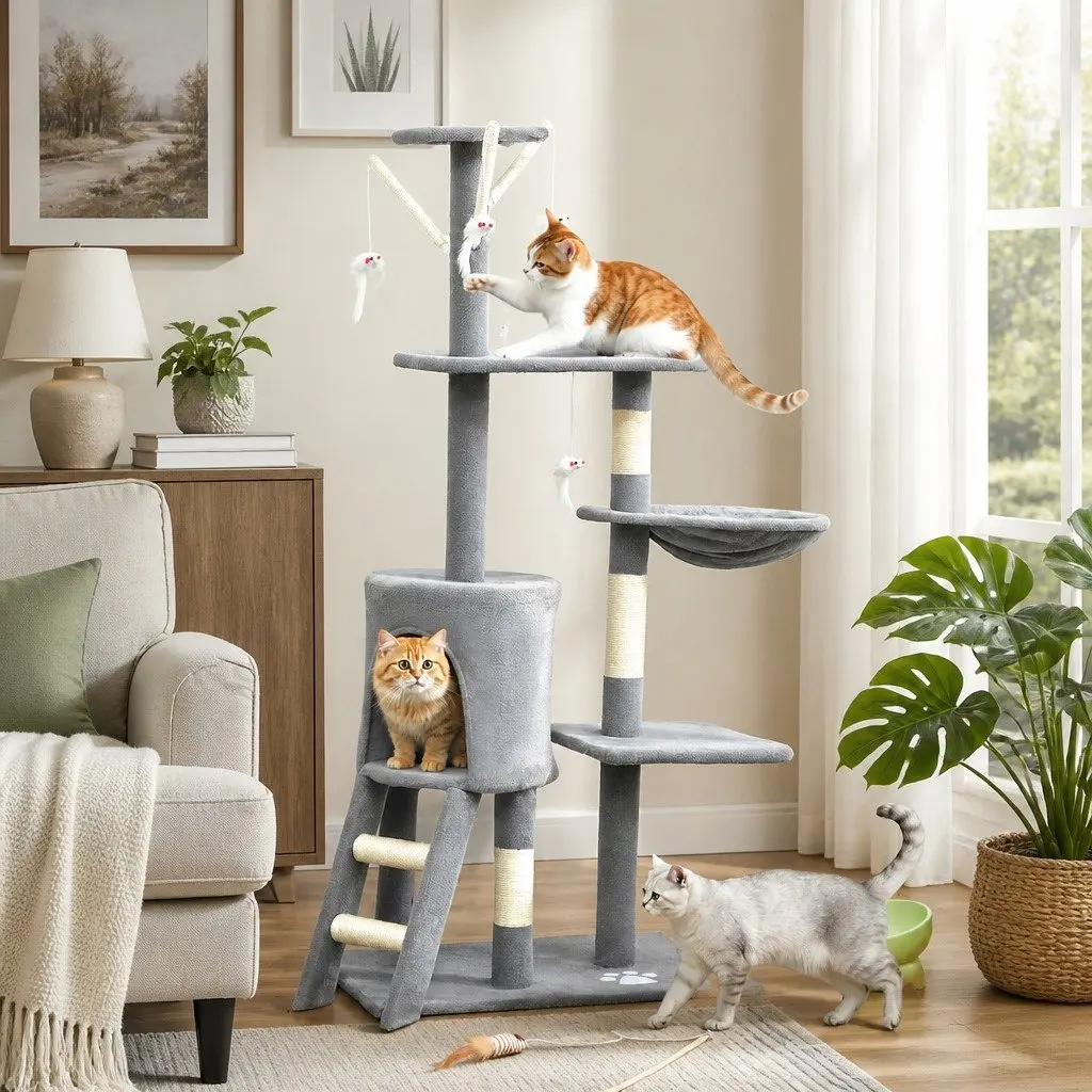 134cm Cat Tree Indoor Cats Hammock Plush Perch Sisal Scratching Posts Kittens