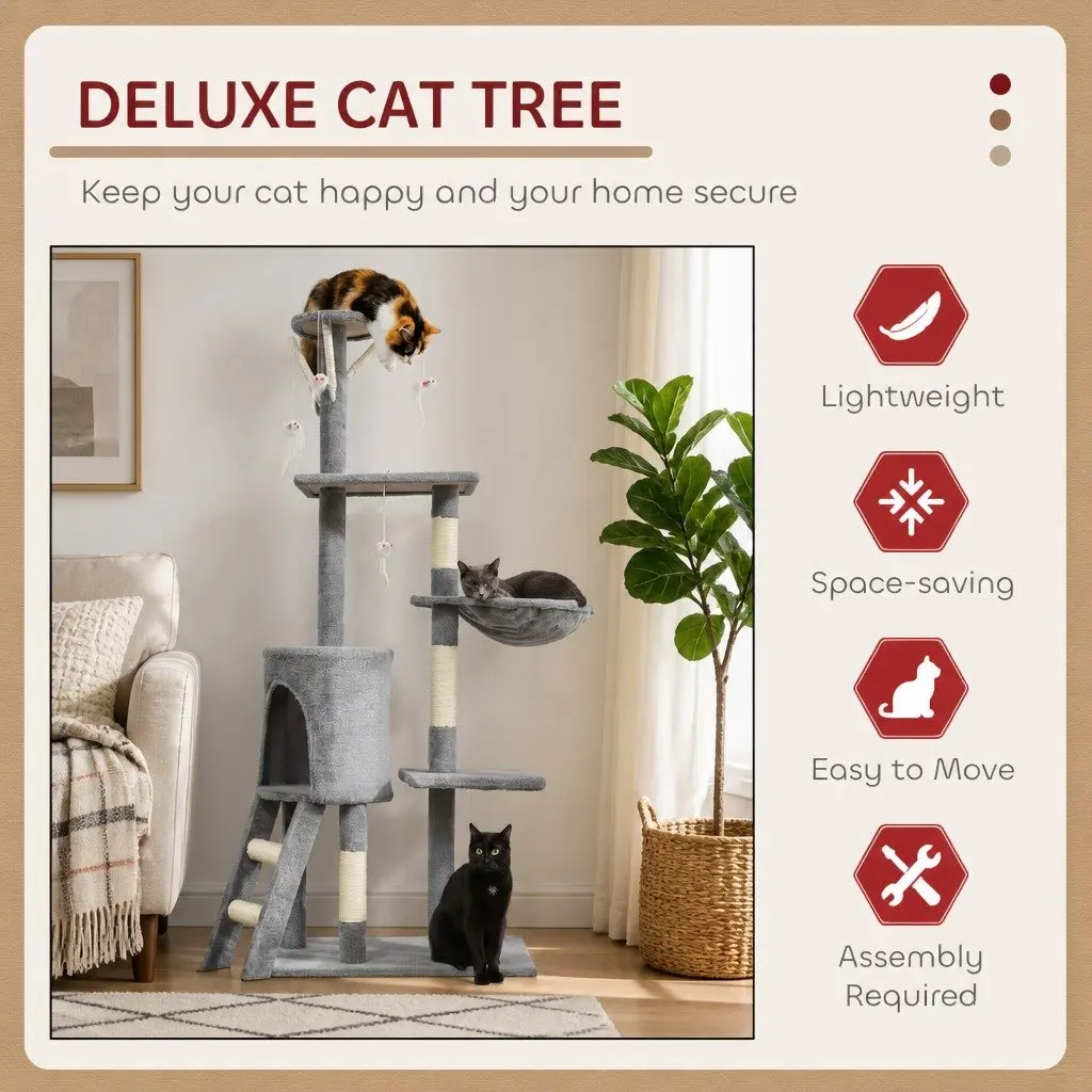 134cm Cat Tree Indoor Cats Hammock Plush Perch Sisal Scratching Posts Kittens