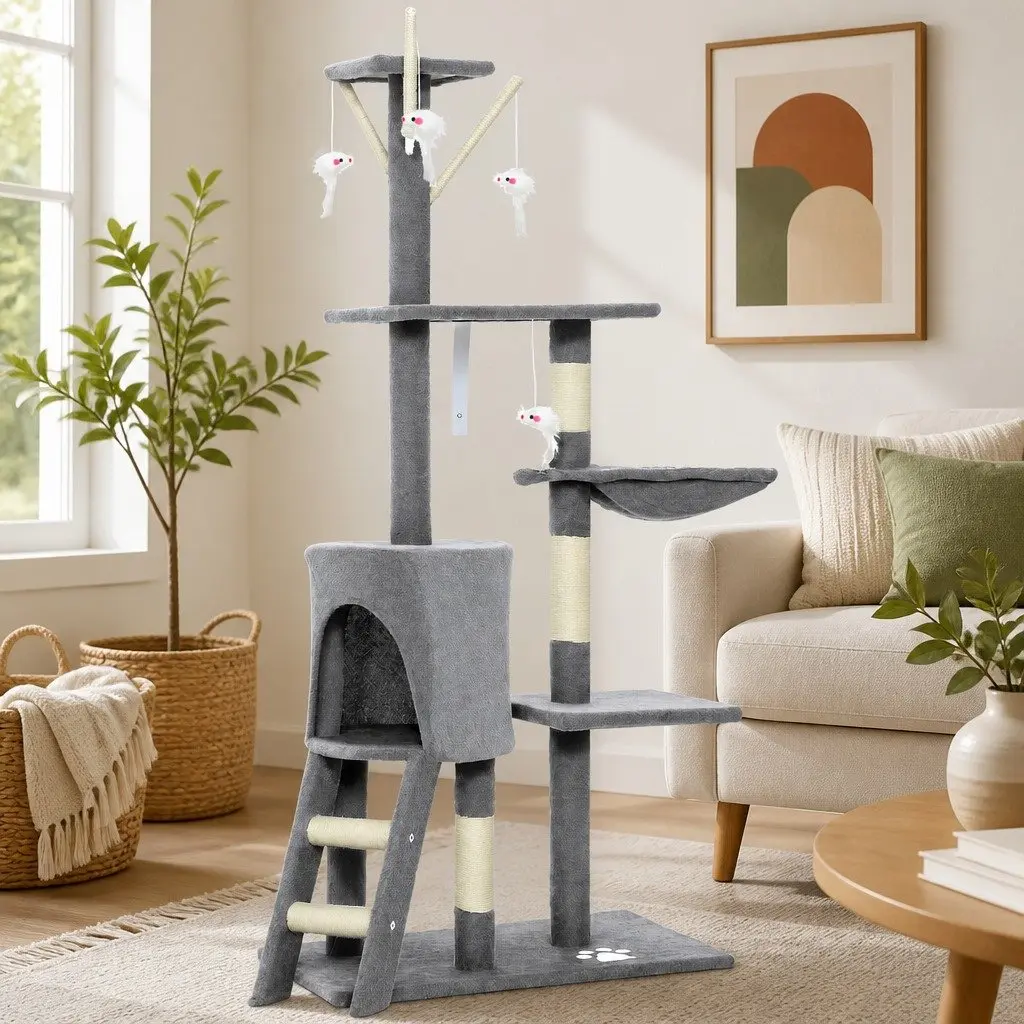 134cm Cat Tree Indoor Cats Hammock Plush Perch Sisal Scratching Posts Kittens