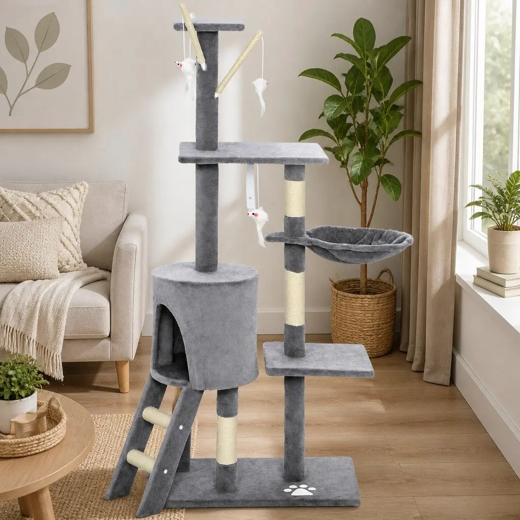 134cm Cat Tree Indoor Cats Hammock Plush Perch Sisal Scratching Posts Kittens