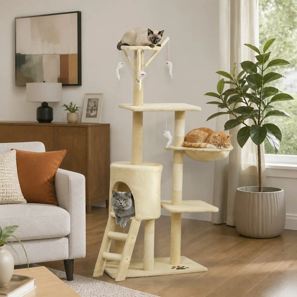 Cat Tree Multi-Level 134cm Indoor Cats Hammock Plush Perch Sisal Scratching Posts