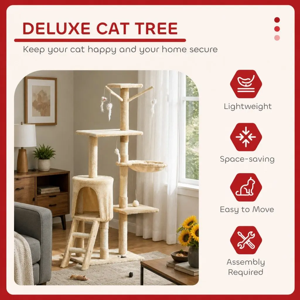 Cat Tree Multi-Level 134cm Indoor Cats Hammock Plush Perch Sisal Scratching Posts
