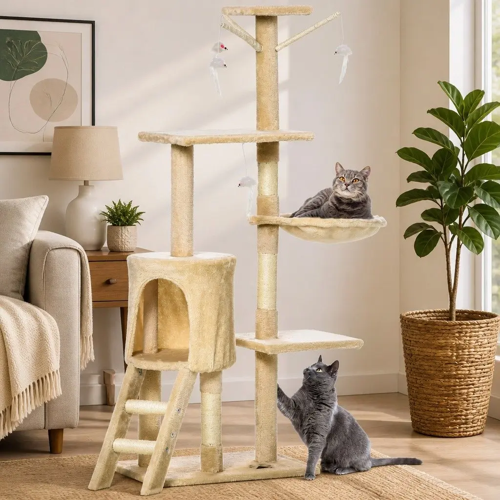 Cat Tree Multi-Level 134cm Indoor Cats Hammock Plush Perch Sisal Scratching Posts