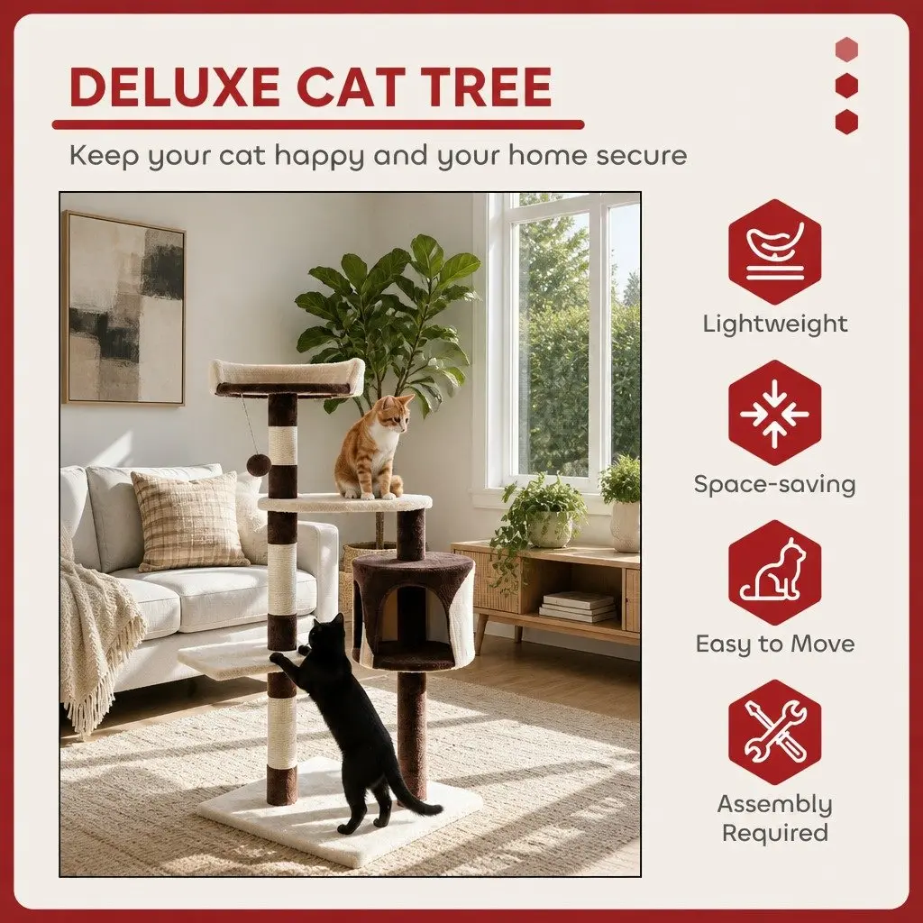 Cat Tree Multi-Level 140cm Plush Perch Sisal Scratching Posts Condo