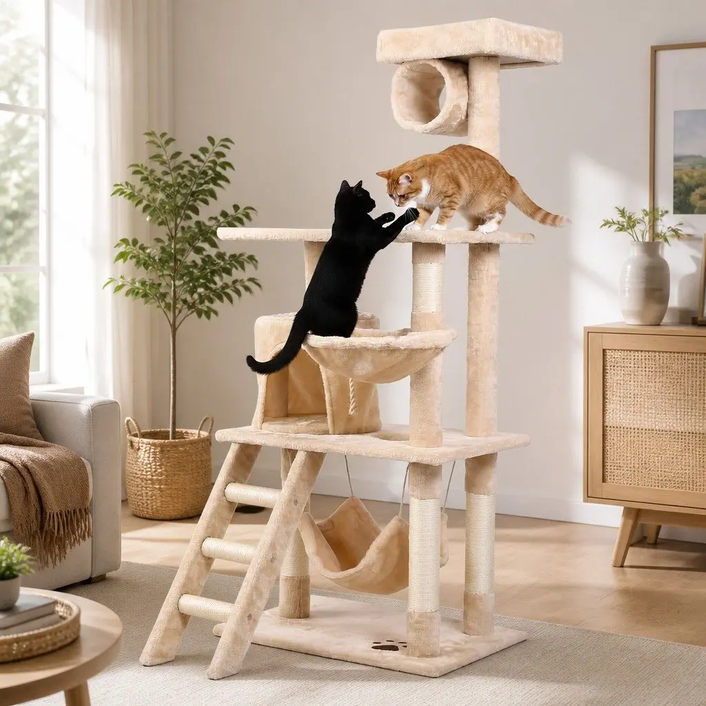 Cat Tree Tower Multi-Level 141cm Indoor Cats Climbing Perch Hammock Condo Sisal