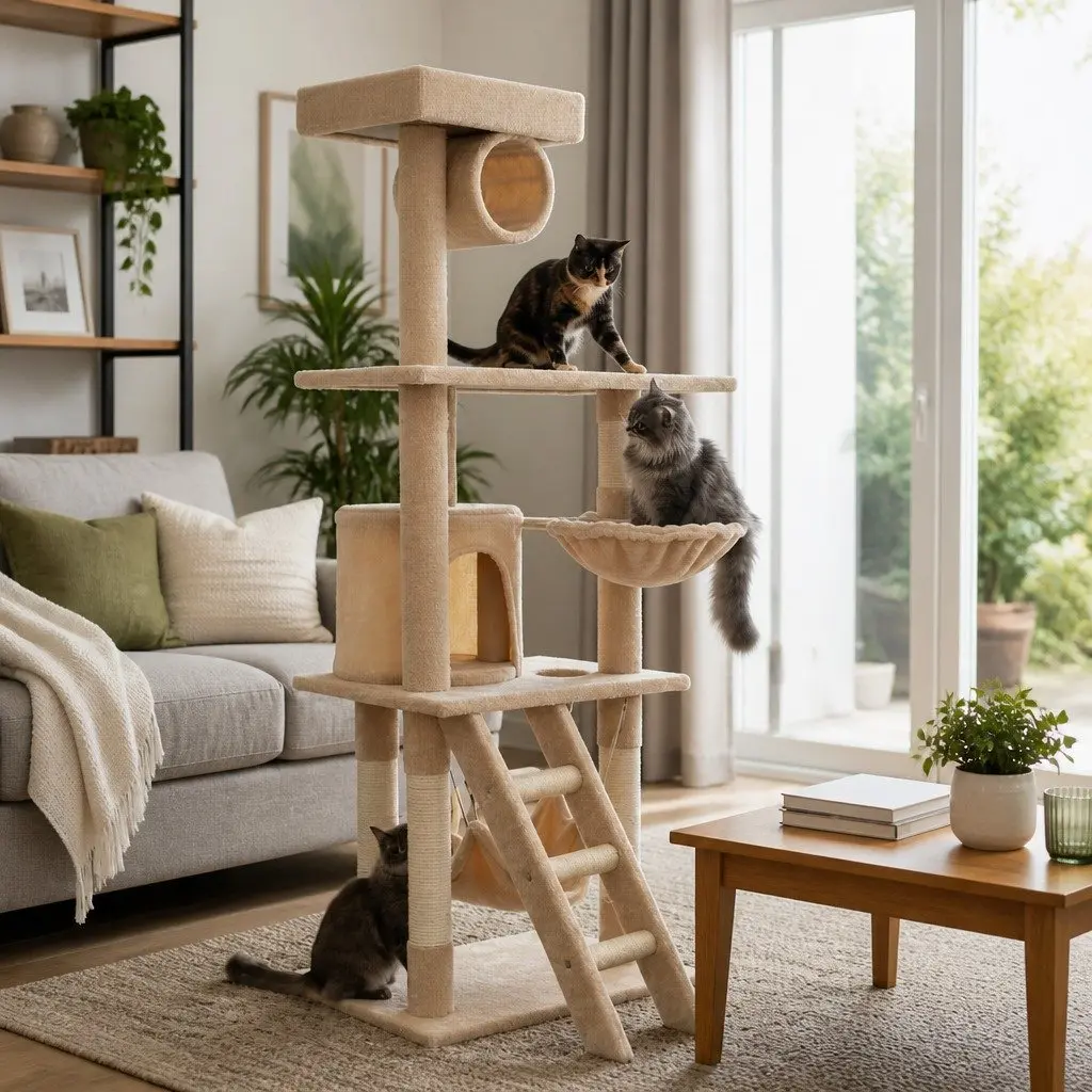 Cat Tree Tower Multi-Level 141cm Indoor Cats Climbing Perch Hammock Condo Sisal
