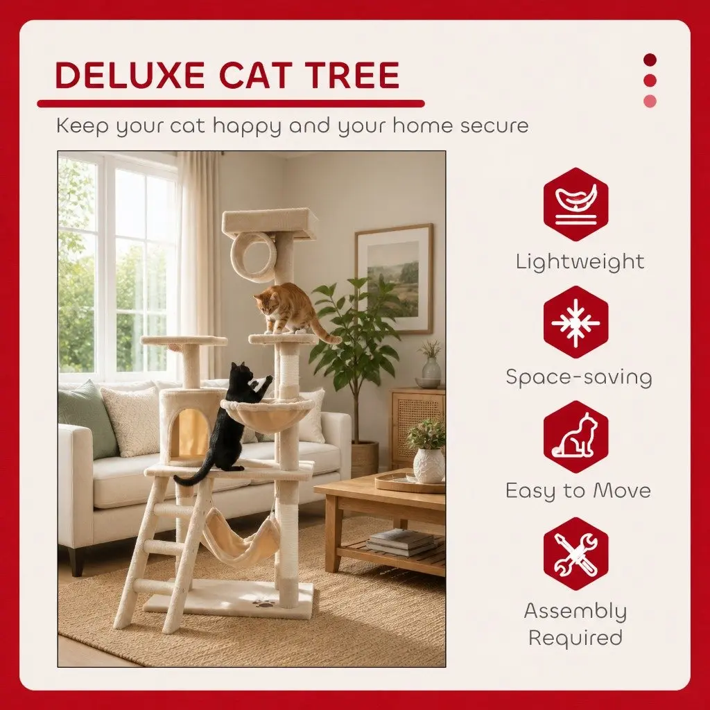 Cat Tree Tower Multi-Level 141cm Indoor Cats Climbing Perch Hammock Condo Sisal