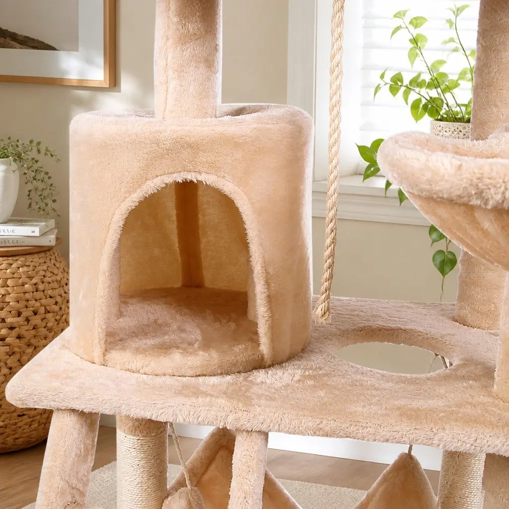 Cat Tree Tower Multi-Level 141cm Indoor Cats Climbing Perch Hammock Condo Sisal