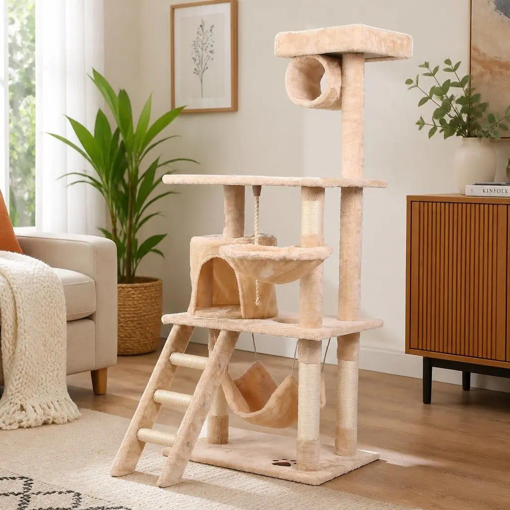 Cat Tree Tower Multi-Level 141cm Indoor Cats Climbing Perch Hammock Condo Sisal
