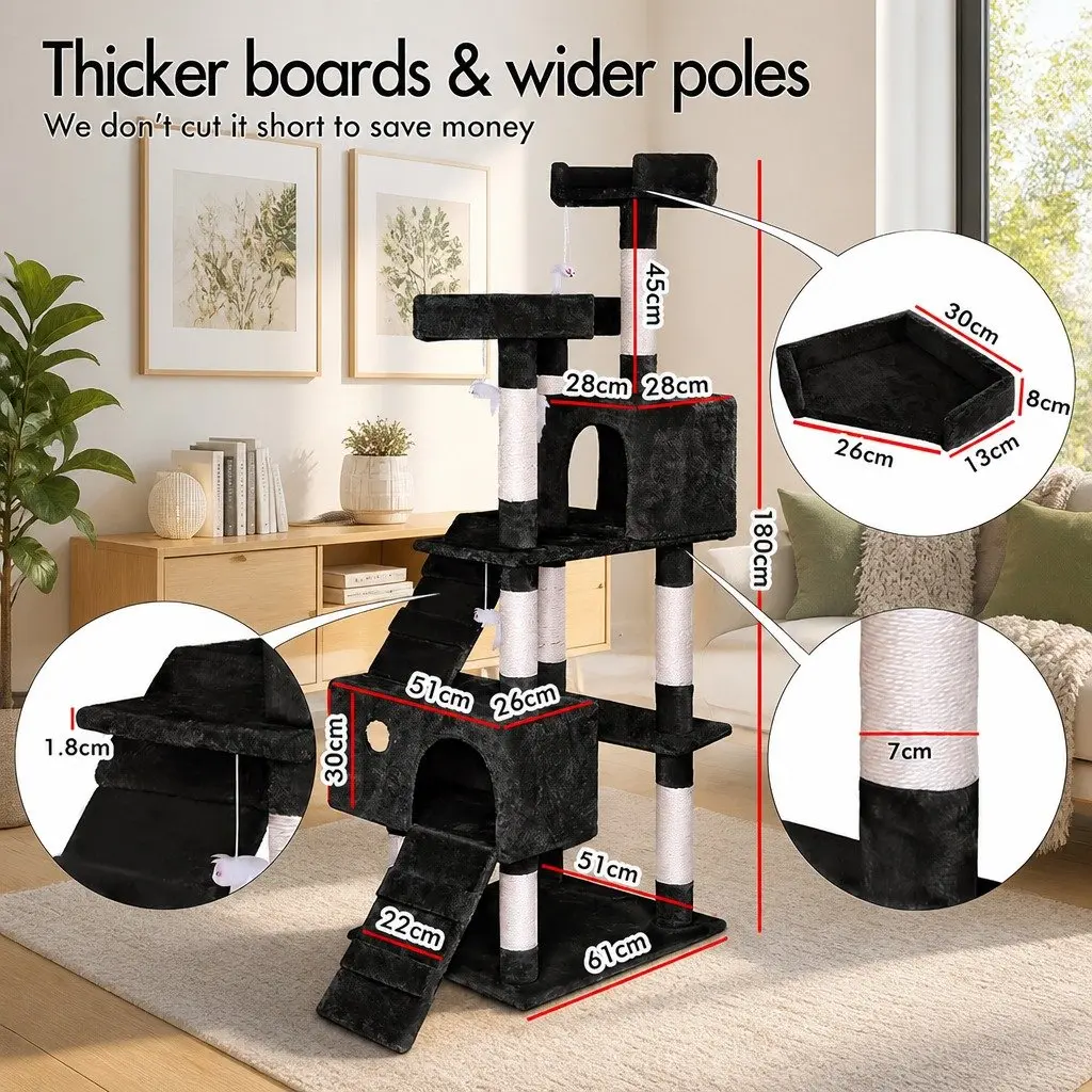 Cat Tree Tower Multi-Level 180cm Indoor Climbing Scratching Posts Condos