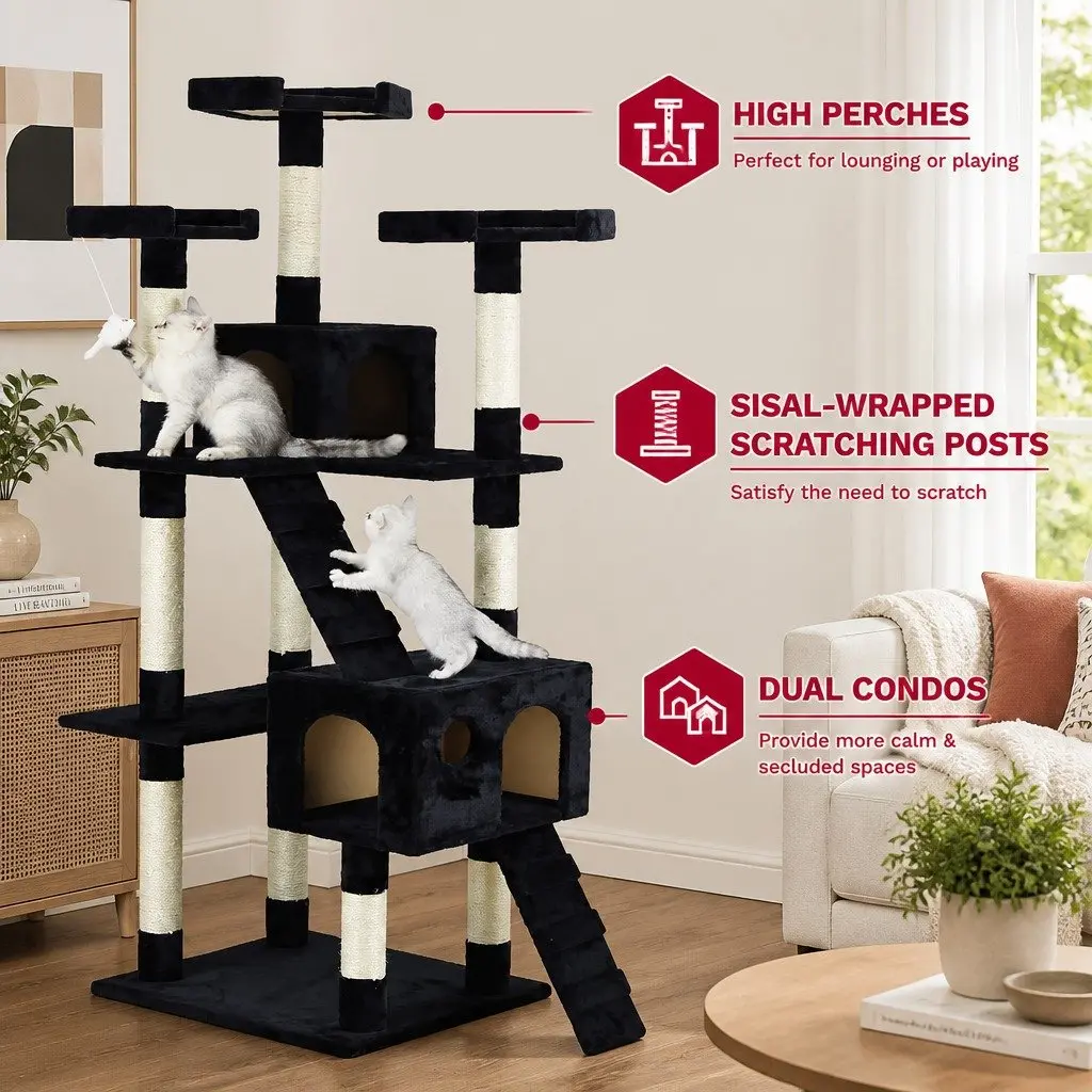 Cat Tree Tower Multi-Level 180cm Indoor Climbing Scratching Posts Condos