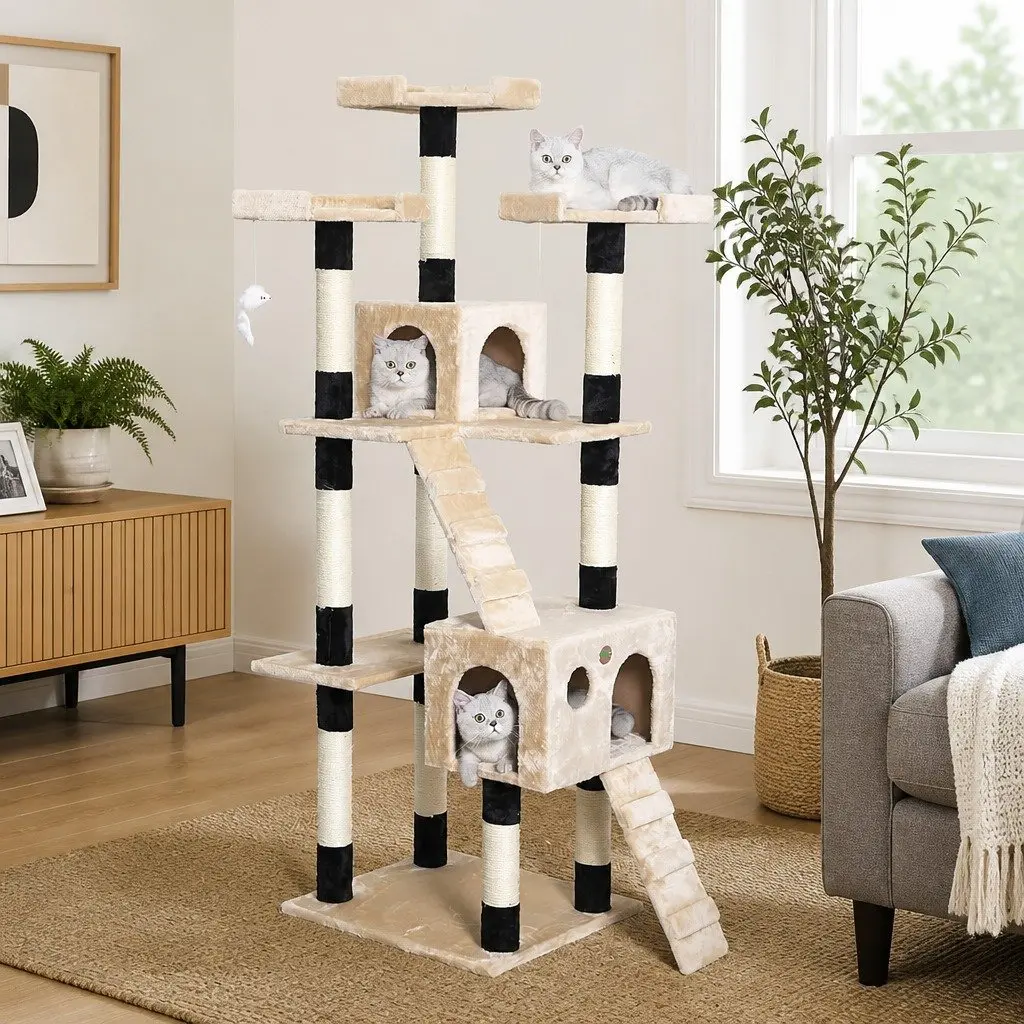Cat Tree Tower Multi-Level 180cm Indoor Cats Plush Perches Sisal Posts Condos