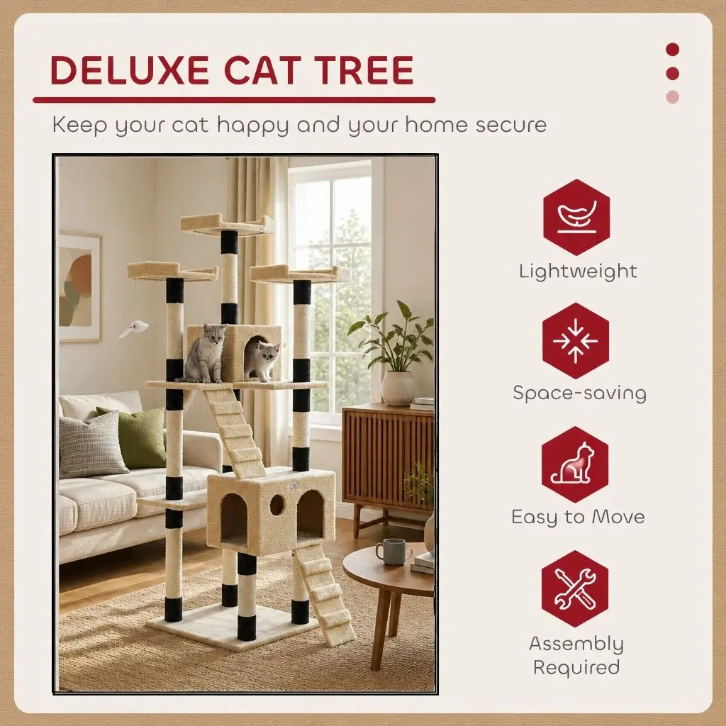 Cat Tree Tower Multi-Level 180cm Indoor Cats Plush Perches Sisal Posts Condos