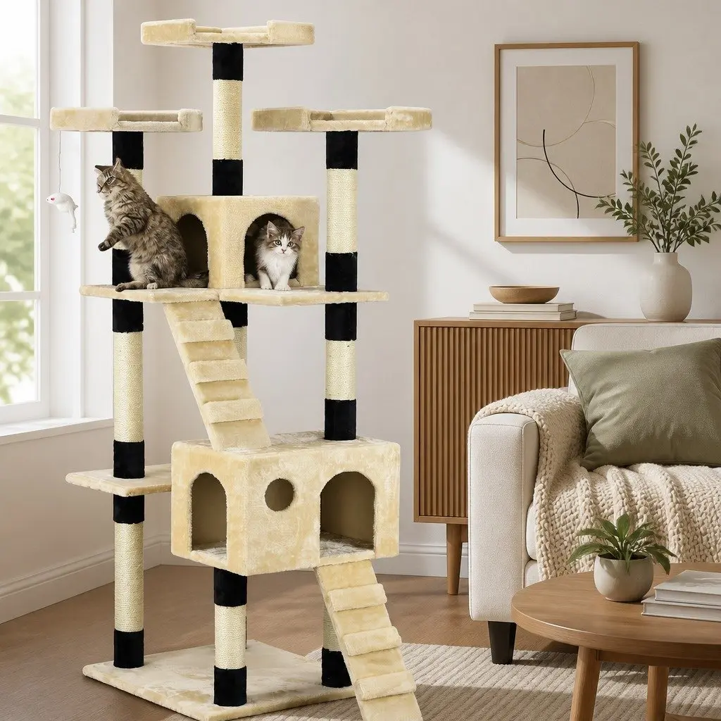 Cat Tree Tower Multi-Level 180cm Indoor Cats Plush Perches Sisal Posts Condos