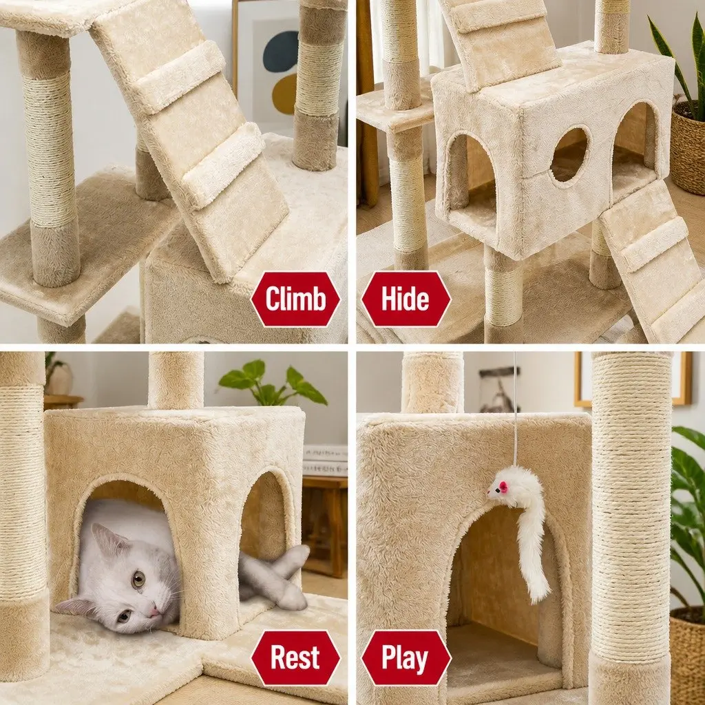 Cat Tree Tower Multi-Level 180cm Indoor Cats Plush Perches Sisal Posts Condos