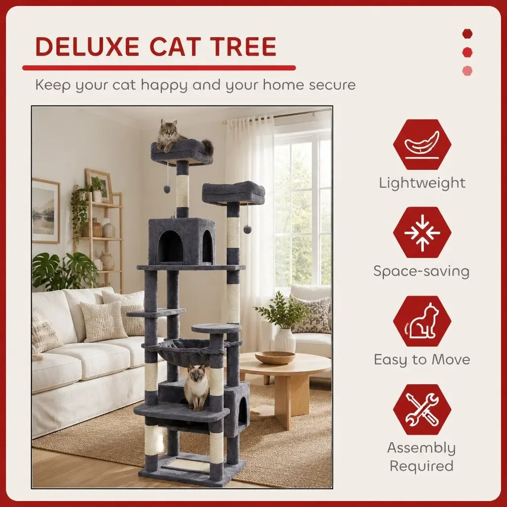 Cat Tree Tower Multi-level 180cm Plush Perches Dual Condos Sisal Scratching