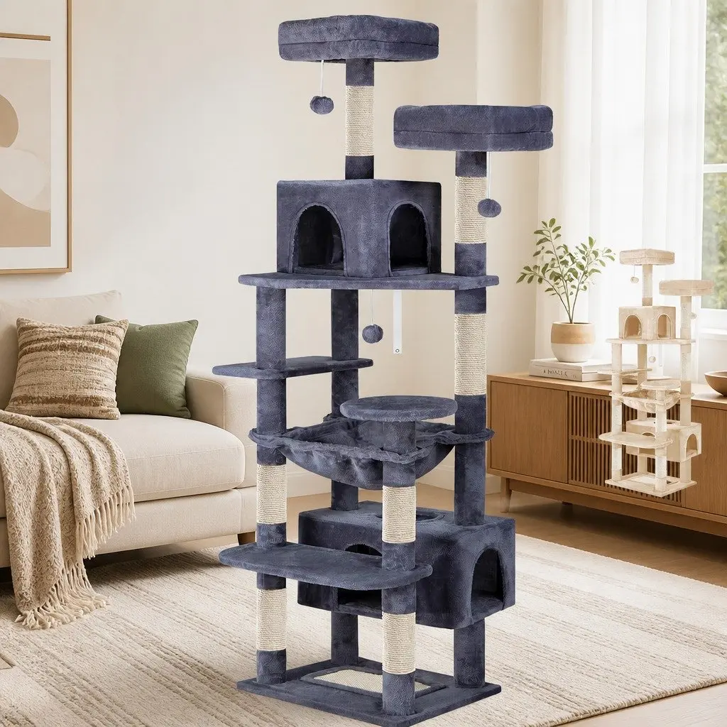Cat Tree Tower Multi-level 180cm Plush Perches Dual Condos Sisal Scratching
