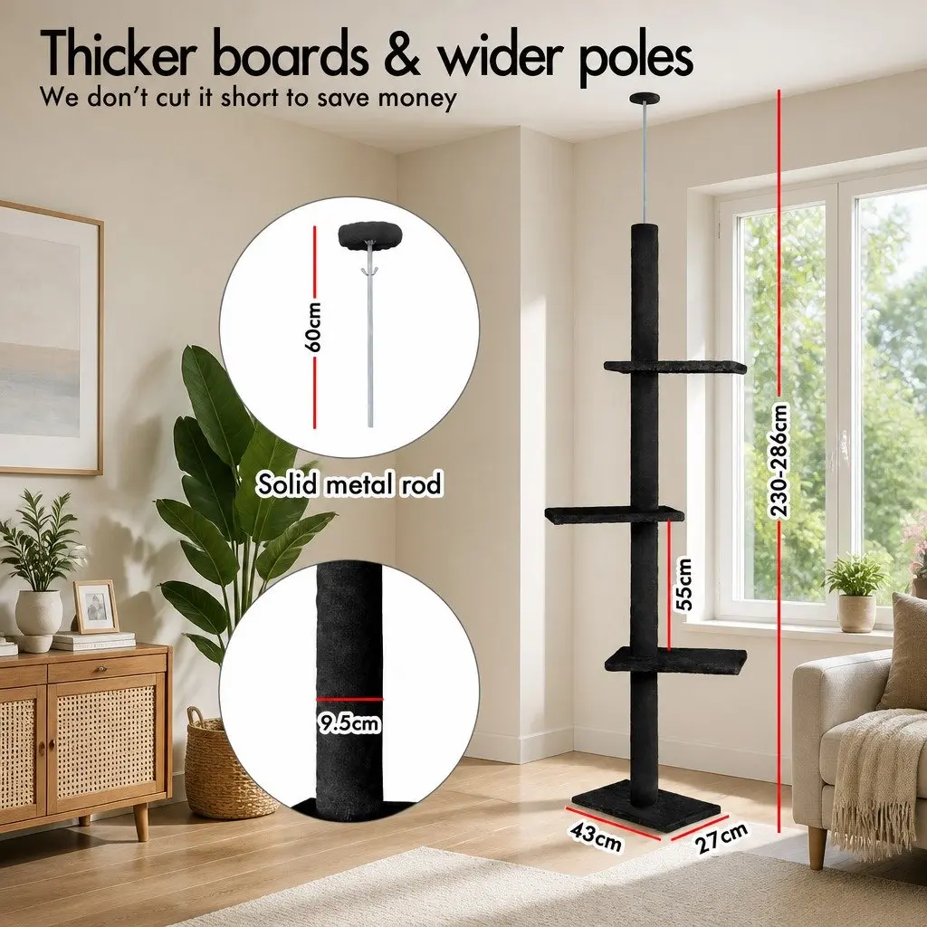 Cat Tree Tower Adjustable Height 230-286cm Indoor Cats 4 Platforms