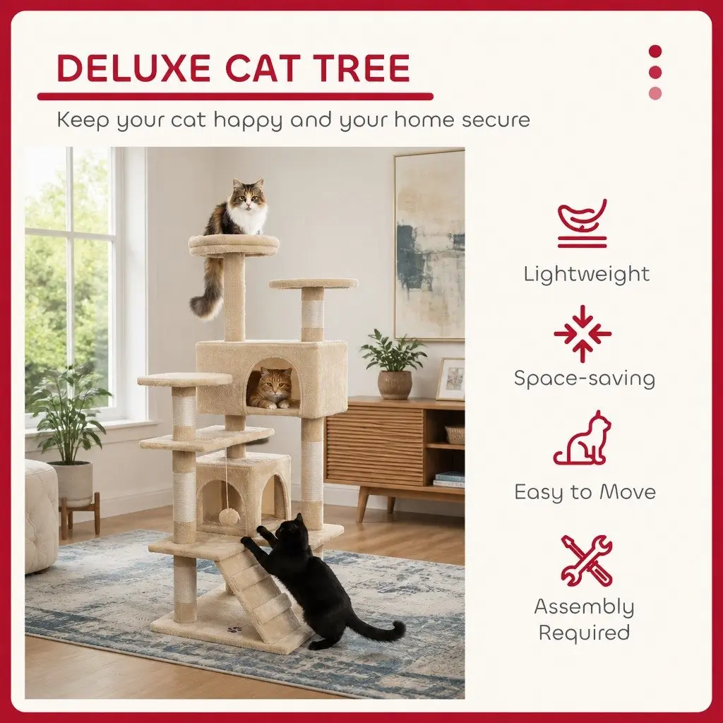 Cat Tree Tower Multi-Level 180cm Indoor Cats Climbing Play Structure