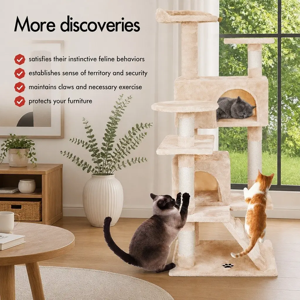 Cat Tree Tower Multi-Level 180cm Indoor Cats Climbing Play Structure