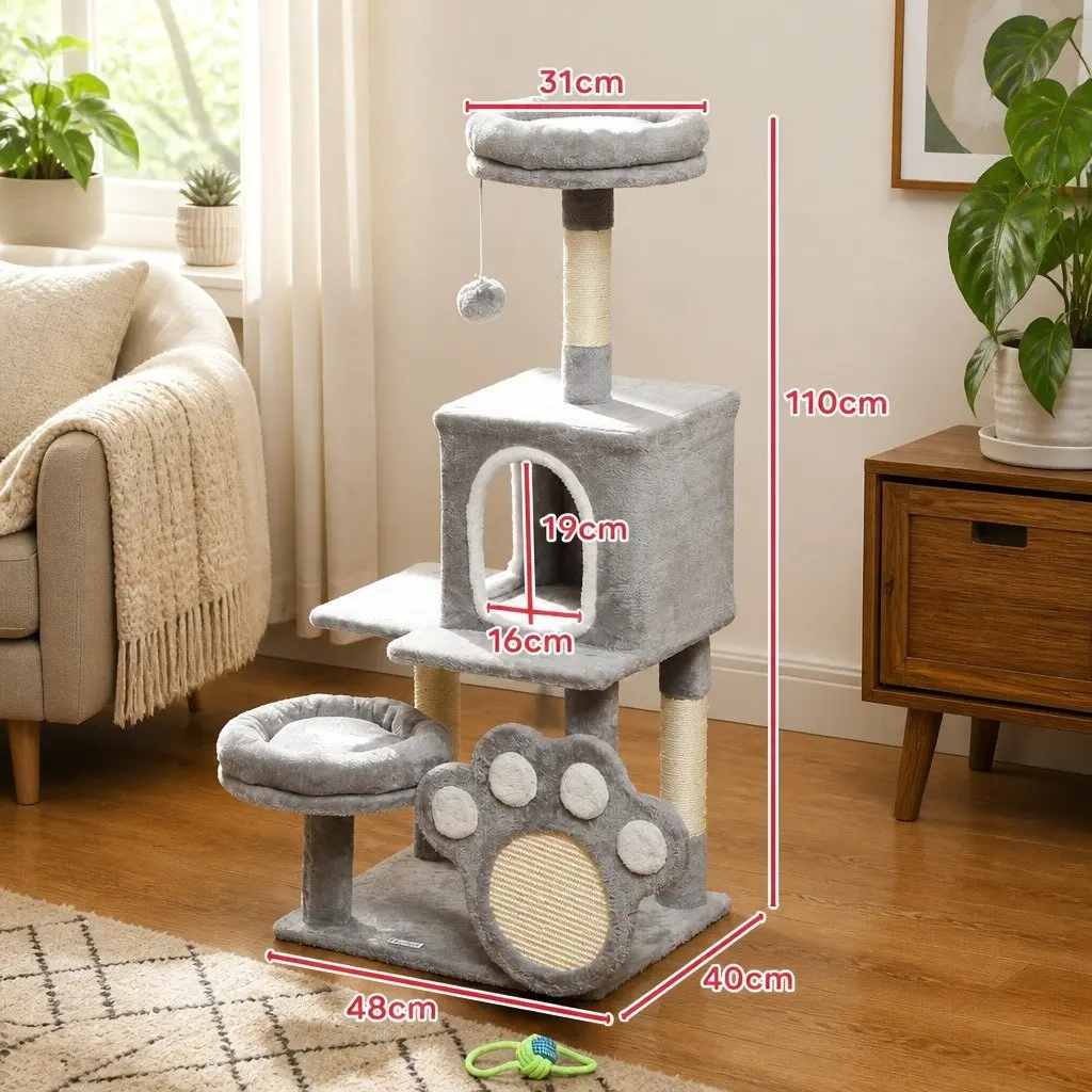 Multi-Level Cat Tree Tower Indoor with Plush Perch and Condo for Cats 48x110x40cm