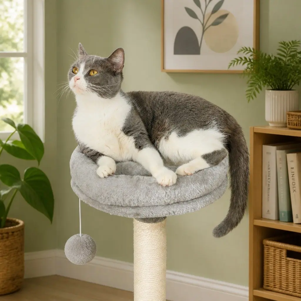 Multi-Level Cat Tree Tower Indoor with Plush Perch and Condo for Cats 48x110x40cm