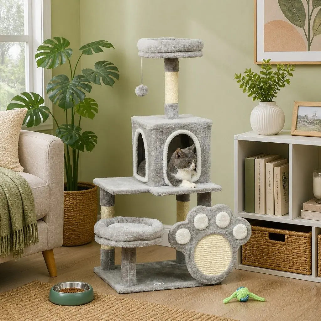 Multi-Level Cat Tree Tower Indoor with Plush Perch and Condo for Cats 48x110x40cm
