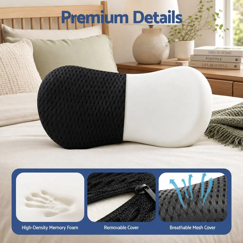 Lumbar Support Pillow Ergonomic Memory Foam Office Chair Car Seat Back Cushion